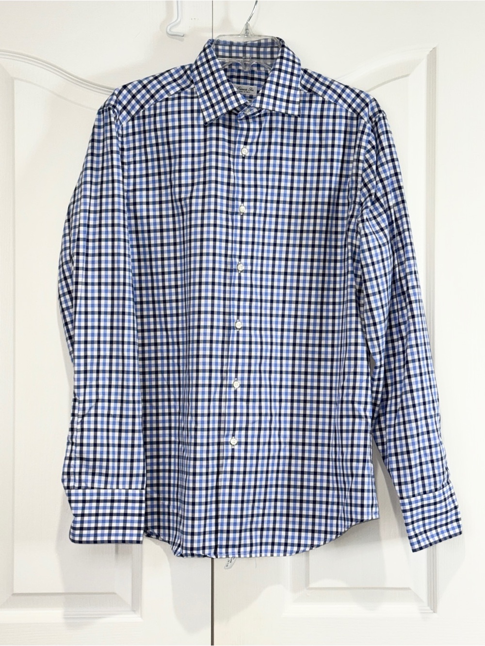 Linea In Italy Men’s Blue Plaid Gingham Dress Shirt Size 41 / 16 100% Cotton